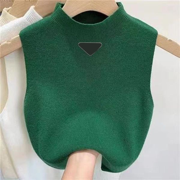 

Woman Sweaters Sleeveless Designer Blouses Shirts Vest Sweatshirts Slim Style Warm Jumpers Knit Shirt Womens Tops Solid color short top S-XL, Green