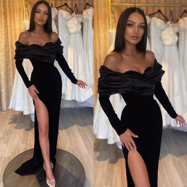 elegant black prom dresses off shoulder party evening gowns pleats split formal long special occasion dress
elegant black prom dresses off shoulder party evening gowns pleats split formal long special occasion dress