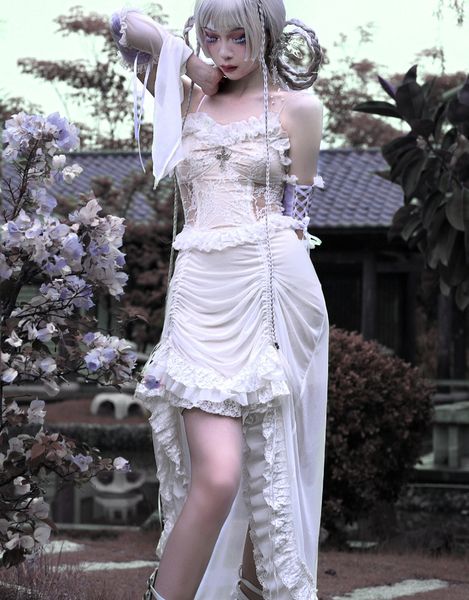 original design white gothic rope lace flying sleeve stiletto strap dress asymmetric light lolita summer party evening, Black;gray
original design white gothic rope lace flying sleeve stiletto strap dress asymmetric light lolita summer party evening, Black;gray