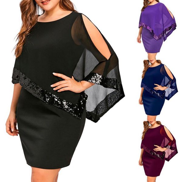 women dress solid color round neck irregular sequins patchwork cold shoulder dress apparel summer dress, Black;gray
women dress solid color round neck irregular sequins patchwork cold shoulder dress apparel summer dress, Black;gray
