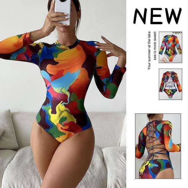 lace up backless printed long sleeve swimwear women one piece swimsuit wholesale, White;black
lace up backless printed long sleeve swimwear women one piece swimsuit wholesale, White;black