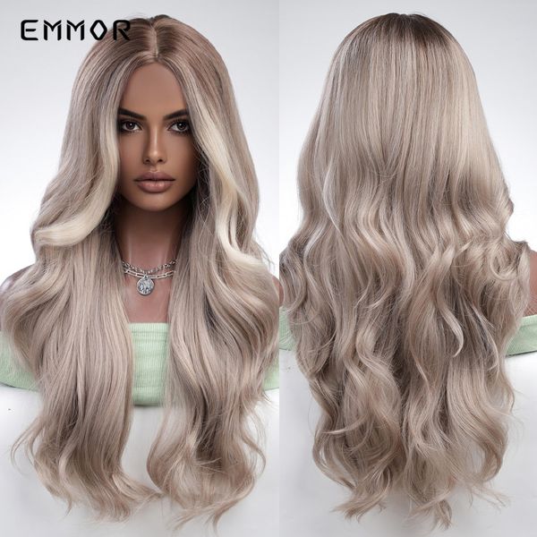 synthetic long wavy hair wig ombre brown to silver gray wig for women natural middle part heat resistant hair cosplay wigsfacto, Black 
synthetic long wavy hair wig ombre brown to silver gray wig for women natural middle part heat resistant hair cosplay wigsfacto, Black