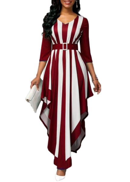 apparel dress women summer stylish v neck 3/4 sleeve vertical stripes irregular hem belt long party, Black;gray
apparel dress women summer stylish v neck 3/4 sleeve vertical stripes irregular hem belt long party, Black;gray