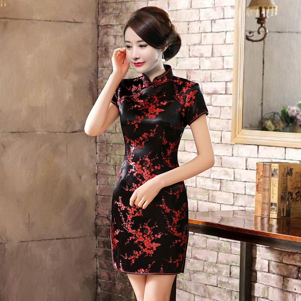 mini cheongsam new arrival vintage chinese style women's satin qipao spring party dress mujer vestidos, Black;gray
mini cheongsam new arrival vintage chinese style women's satin qipao spring party dress mujer vestidos, Black;gray