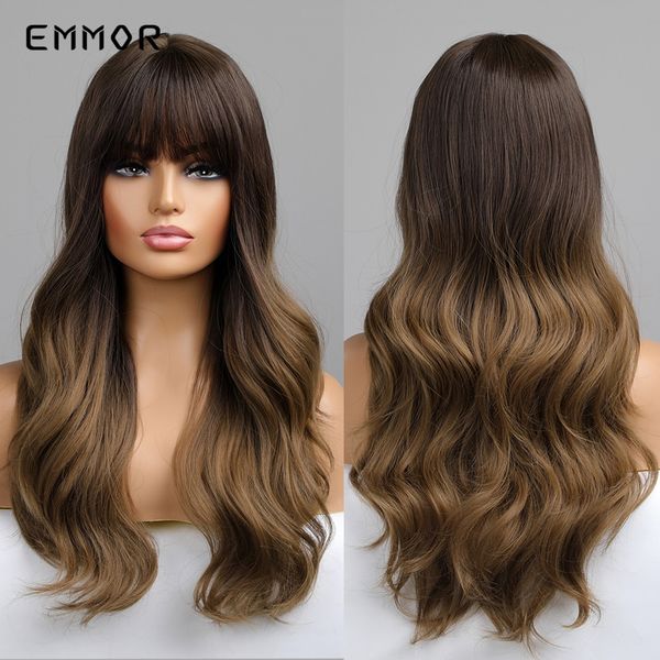 synthetic long wavy natural ombre brown to dark blonde with bangs wigs for women high temperature fiber bodywave hair wigsfacto, Black
synthetic long wavy natural ombre brown to dark blonde with bangs wigs for women high temperature fiber bodywave hair wigsfacto, Black