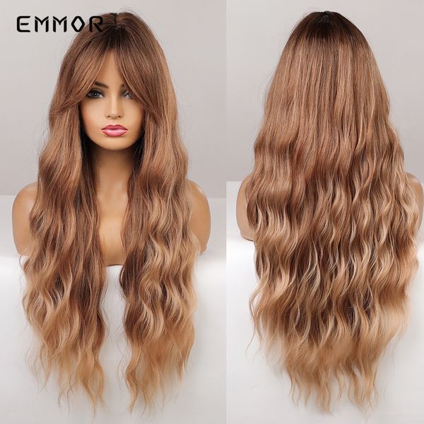 long body wave hair wig ombre brown blonde synthetic water wavy wigs with bangs for women natural heat resistant wigfactory dir, Black
long body wave hair wig ombre brown blonde synthetic water wavy wigs with bangs for women natural heat resistant wigfactory dir, Black