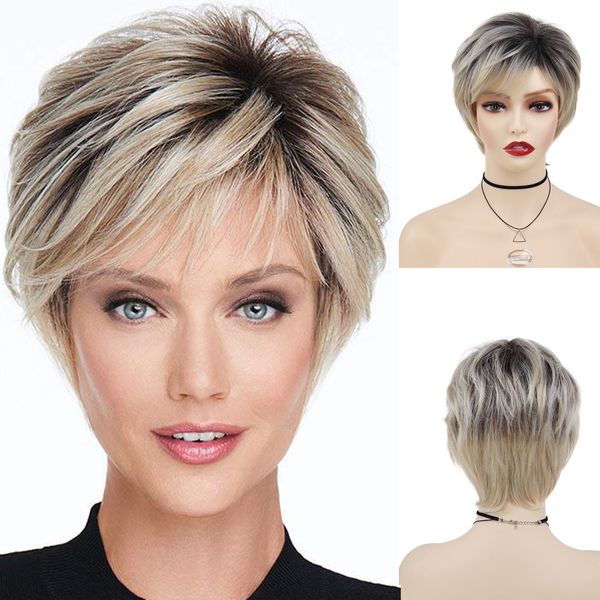 synthetic blonde wigs with bangs for women short wig natural hairstyle dark roots ombre hair wigs straightfactory, Black
synthetic blonde wigs with bangs for women short wig natural hairstyle dark roots ombre hair wigs straightfactory, Black