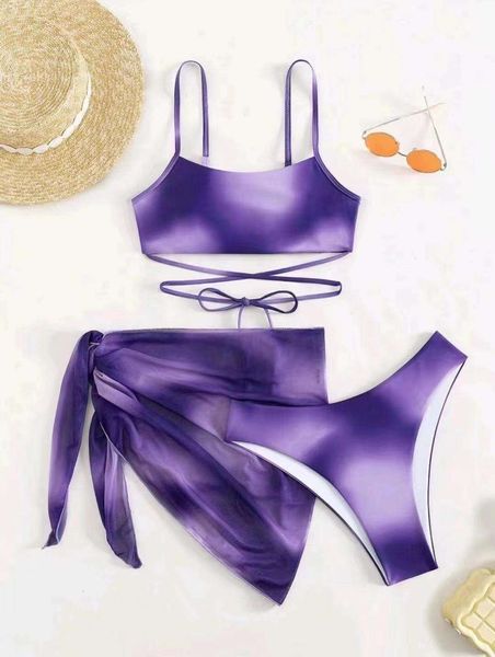 three piece set tie dyed bikini split tube mesh scarf sling backless female, White;black
three piece set tie dyed bikini split tube mesh scarf sling backless female, White;black