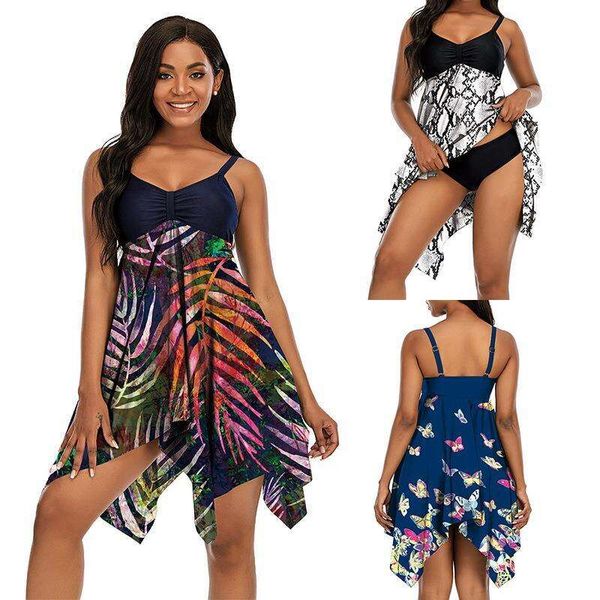 plus size swimsuit female skirt style conservative cover belly thin printed split swimwear, White;black
plus size swimsuit female skirt style conservative cover belly thin printed split swimwear, White;black