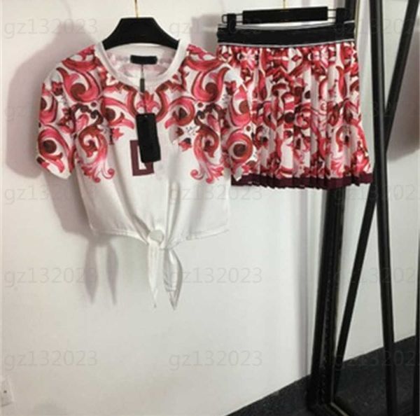 summer designer two piece set women retro floral letter print slim short-sleeved tshirt high waist pleated short half skirt womens fashion d, White
summer designer two piece set women retro floral letter print slim short-sleeved tshirt high waist pleated short half skirt womens fashion d, White