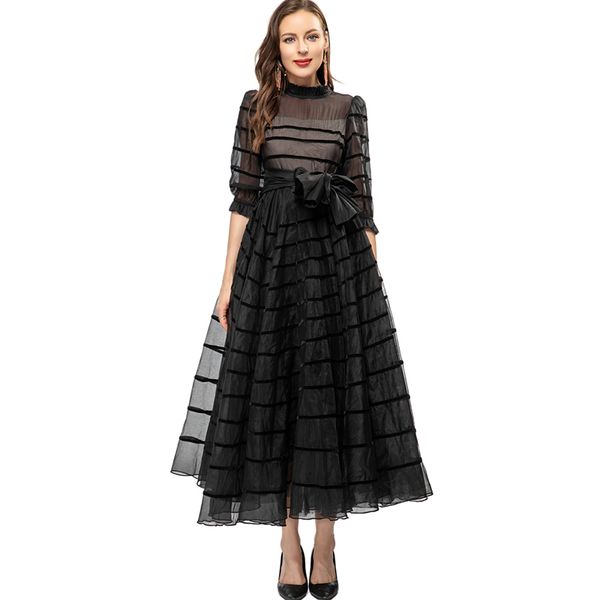 women's runway dresses ruffled collar 3/4 sleeves tiered lace up bow elegant fashion party prom gown, Black
women's runway dresses ruffled collar 3/4 sleeves tiered lace up bow elegant fashion party prom gown, Black