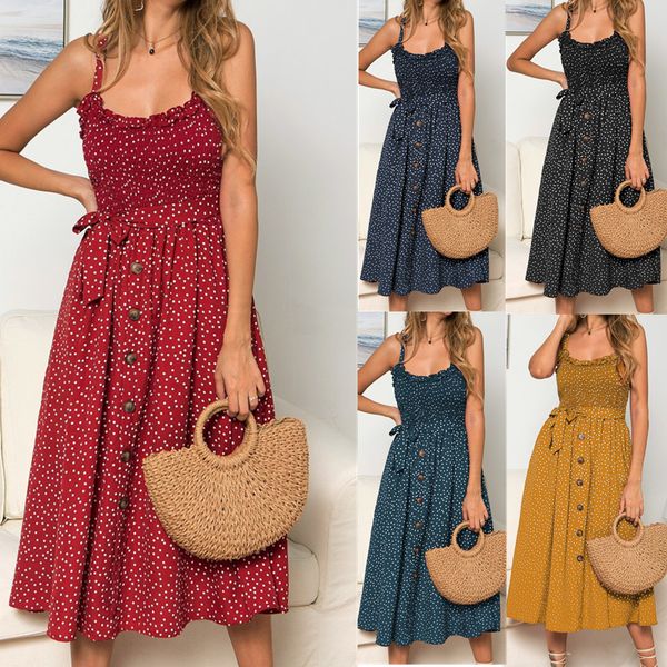 summer sleeveless slip dress women strapless bow button loose bandage pleated polka dot sundress casual backless, Black;gray
summer sleeveless slip dress women strapless bow button loose bandage pleated polka dot sundress casual backless, Black;gray