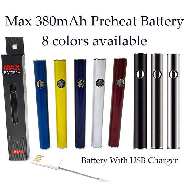 max preheat battery 380mah preheating 10500 variable voltage bottom charge 510 thread vape pen vaporizer with usb charger dhl
max preheat battery 380mah preheating 10500 variable voltage bottom charge 510 thread vape pen vaporizer with usb charger dhl