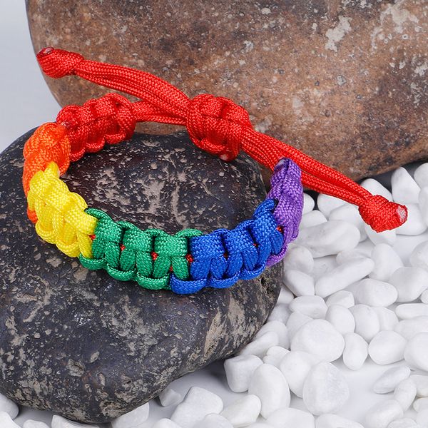 

Handmade Rainbow Paracord Adjustable Sports Bracelet for Men Women Lovers Gift