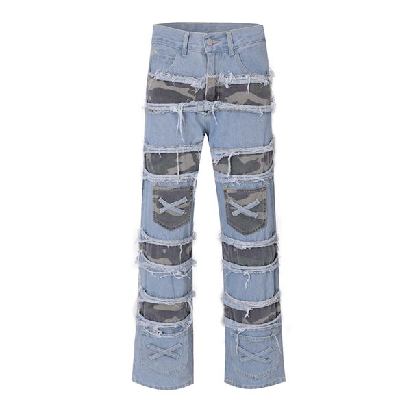 streetwear camouflage patchwork jeans pants for men washed straight denim trousers flared baggy, Black;brown
streetwear camouflage patchwork jeans pants for men washed straight denim trousers flared baggy, Black;brown