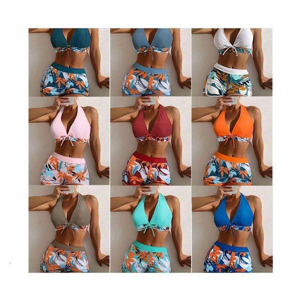 split swimsuit halter lace up printed boxers conservative style multi color womens swimwear wholesale, White;black
split swimsuit halter lace up printed boxers conservative style multi color womens swimwear wholesale, White;black