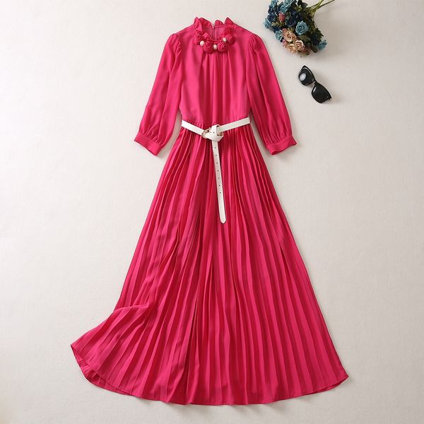 early autumn 2023 new round neck mid sleeve handmade flower waist shrinking fashion pleated dress (shipping fashion belt), Black
early autumn 2023 new round neck mid sleeve handmade flower waist shrinking fashion pleated dress (shipping fashion belt), Black