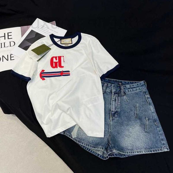 women's t-shirt designer summer new college style casual versatile slim double g contrast embroidery ribbon round neck short sleeve t-s, White
women's t-shirt designer summer new college style casual versatile slim double g contrast embroidery ribbon round neck short sleeve t-s, White