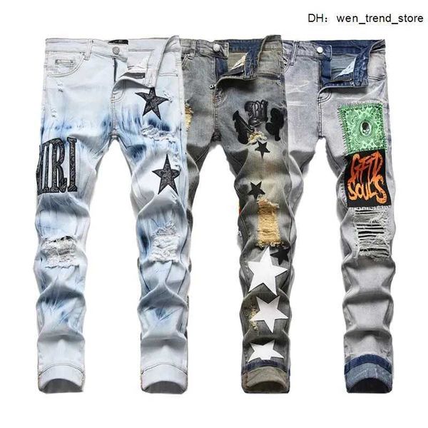 2023 designer am mens jeans pants ripped high street fashion brand pantalones para motorcycle embroidery kwnp, Blue
2023 designer am mens jeans pants ripped high street fashion brand pantalones para motorcycle embroidery kwnp, Blue