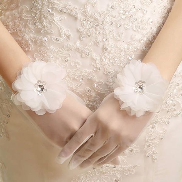 wedding gloves bride wedding p lace transparent tulle flower finger short mesh hand sleeve, White 
wedding gloves bride wedding p lace transparent tulle flower finger short mesh hand sleeve, White