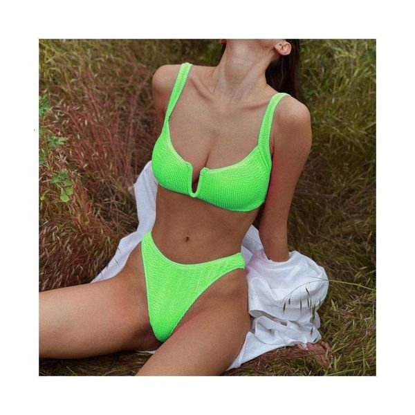 special cloth wrinkle champray bikini womens high waist candy color split swimsuit v support, White;black
special cloth wrinkle champray bikini womens high waist candy color split swimsuit v support, White;black
