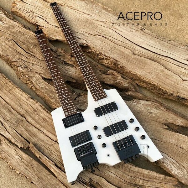 white color double neck headless electric guitar tremolo bridge 6 string guitar + 4 string bass combo 24 frets black hardware
white color double neck headless electric guitar tremolo bridge 6 string guitar + 4 string bass combo 24 frets black hardware