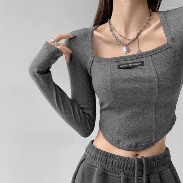 women's t shirts 2023 square-neck long-sleeved t-shirt early spring korean fashion design sense short girls style bottom shirt, White
women's t shirts 2023 square-neck long-sleeved t-shirt early spring korean fashion design sense short girls style bottom shirt, White
