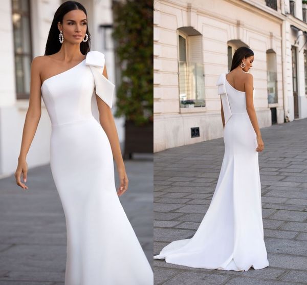 bow one shoulder simple mermaid wedding dresses elegant satin beach boho garden bridal gowns civil wedding bride reception party formal wear, White
bow one shoulder simple mermaid wedding dresses elegant satin beach boho garden bridal gowns civil wedding bride reception party formal wear, White