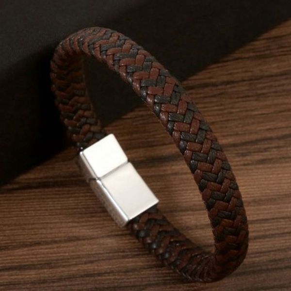 

Classic Design Vintage White Brown Leather Bracelet Bangle for Men Gift