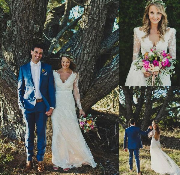 lace boho trumpet wedding dresses illusion long sleeves modest backless bohemian mermaid plus size country reception bridal gowns, White
lace boho trumpet wedding dresses illusion long sleeves modest backless bohemian mermaid plus size country reception bridal gowns, White