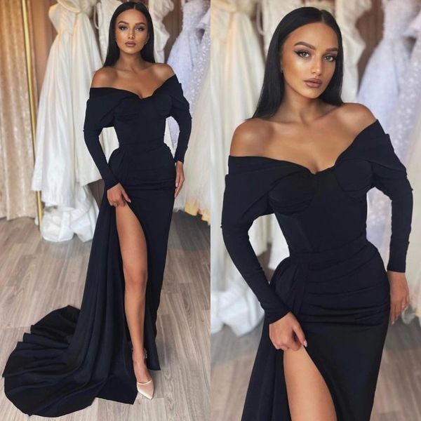 elegant black prom dresses off shoulder long sleeves party evening gowns split formal long special occasion dress
elegant black prom dresses off shoulder long sleeves party evening gowns split formal long special occasion dress