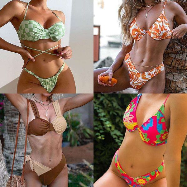 way printed underwire bikini split swimsuit for women, White;black
way printed underwire bikini split swimsuit for women, White;black