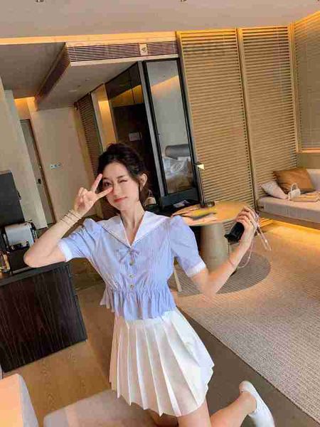 women's blouses & shirts designer high end spring/summer contrast navy collar blue white stripe waist wave edge shirt cn9v
women's blouses & shirts designer high end spring/summer contrast navy collar blue white stripe waist wave edge shirt cn9v