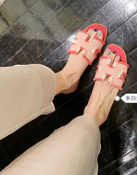 grape mom studiolee heavy duty leather classic round head fur letter flat bottom sandals for women's summer outwear34, Black