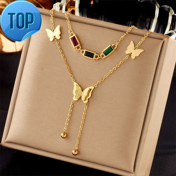 color drill double layer smooth frosted three-dimensional butterfly tassel clavicle chain stainless steel necklace, Silver
color drill double layer smooth frosted three-dimensional butterfly tassel clavicle chain stainless steel necklace, Silver