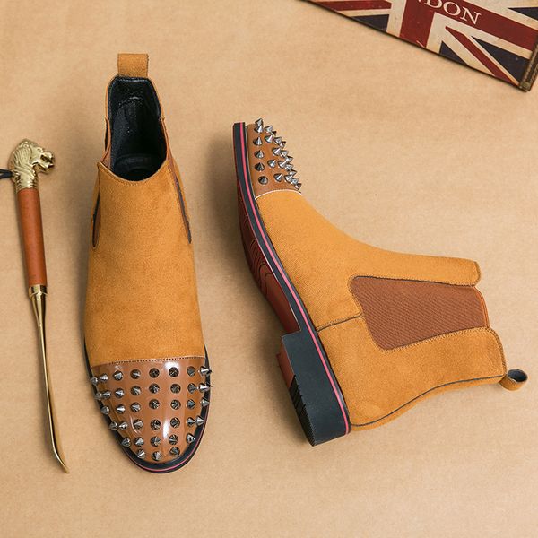 chelsea boots men faux suede pointed fashion rivet decoration high-ankle bare boots fashion hairdresser nightclub boots, Black
chelsea boots men faux suede pointed fashion rivet decoration high-ankle bare boots fashion hairdresser nightclub boots, Black