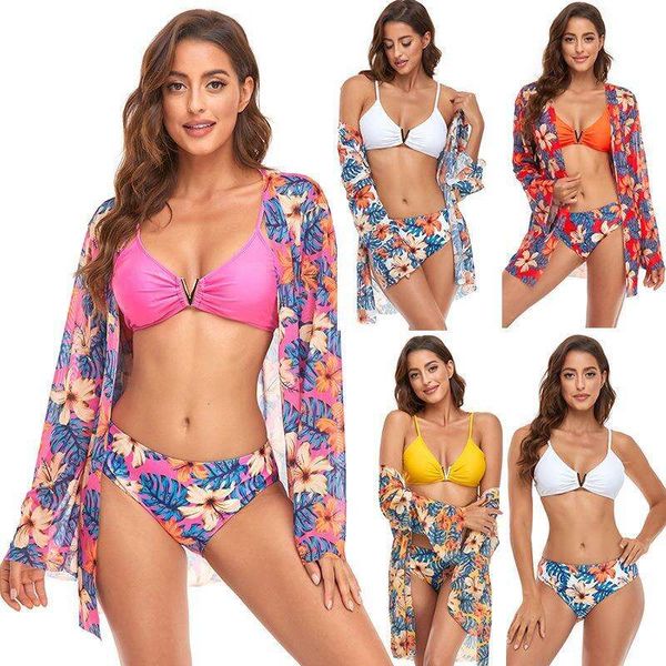 three piece swimsuit women split triangle bikini digital printing long blouse womens, White;black
three piece swimsuit women split triangle bikini digital printing long blouse womens, White;black