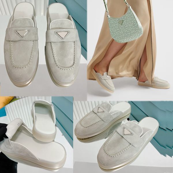 suede leather sabots chalk white 1d270 upper with leather band leather lining enameled metal triangle logo flat designer loafers bean shoes, Black
suede leather sabots chalk white 1d270 upper with leather band leather lining enameled metal triangle logo flat designer loafers bean shoes, Black