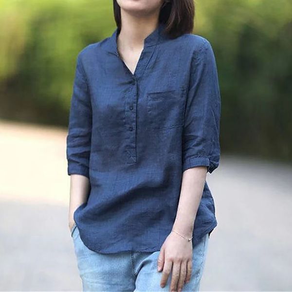 ladies 2023 fashion v-neck long sleeve solid color cotton and linen shirt blouses office work, White
ladies 2023 fashion v-neck long sleeve solid color cotton and linen shirt blouses office work, White