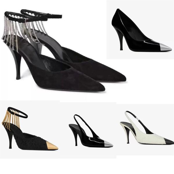luxury women's tank sandals patent leather metal pointed strap high heels fashion modern women's wedding dress party eu35-43, Black
luxury women's tank sandals patent leather metal pointed strap high heels fashion modern women's wedding dress party eu35-43, Black