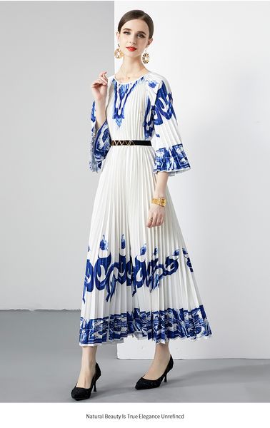 2023 casual dresses runway fashion blue and white porcelain print pleated dress women casual o-neck flare sleeve belt loose a-line long robe, Black;gray
2023 casual dresses runway fashion blue and white porcelain print pleated dress women casual o-neck flare sleeve belt loose a-line long robe, Black;gray