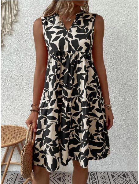 elegant summer dress women plant print v neck ruffle hem dress boho sleeveless loose casual beach holiday mini dresses for, White;black
elegant summer dress women plant print v neck ruffle hem dress boho sleeveless loose casual beach holiday mini dresses for, White;black