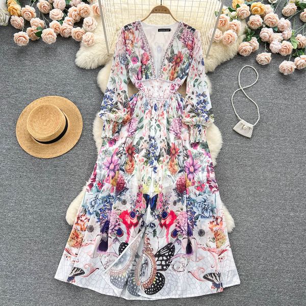 2023 casual dresses new runway flower elegant chiffon maxi dress women deep v neck long lantern sleeve floral print holiday party split robe, Black;gray
2023 casual dresses new runway flower elegant chiffon maxi dress women deep v neck long lantern sleeve floral print holiday party split robe, Black;gray