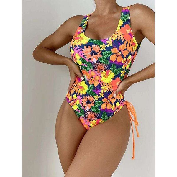 hollow backless cross strap printing siamese bikini for women, White;black