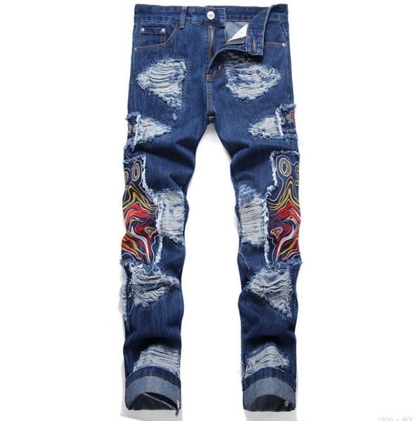 european and american men's jeans perforated patch embroidery jeans ripped motorcycle zipper folds style clothing gzhbp418, Blue
european and american men's jeans perforated patch embroidery jeans ripped motorcycle zipper folds style clothing gzhbp418, Blue