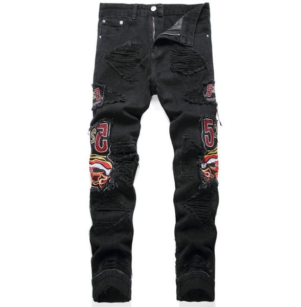european and american men's jeans perforated patch embroidery jeans ripped motorcycle zipper folds style clothing gzhbp419, Blue
european and american men's jeans perforated patch embroidery jeans ripped motorcycle zipper folds style clothing gzhbp419, Blue