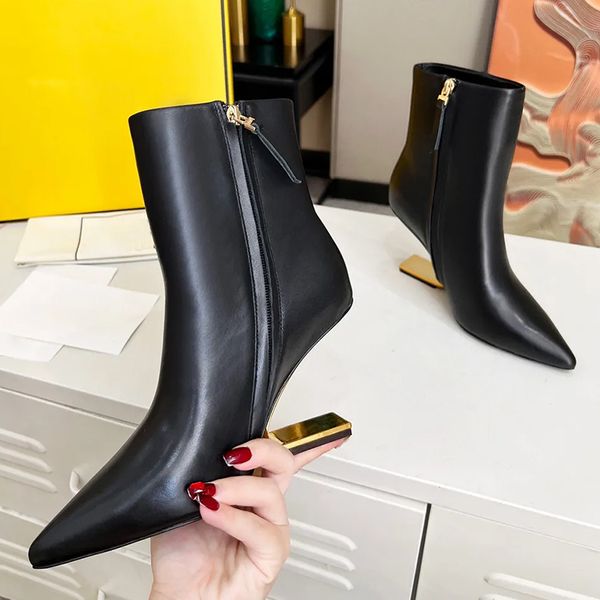 sculpted high-heeled ankle boots black calfskin leather metallic high heels pointed toe side zip dermis outsole booties for women luxury des
sculpted high-heeled ankle boots black calfskin leather metallic high heels pointed toe side zip dermis outsole booties for women luxury des
