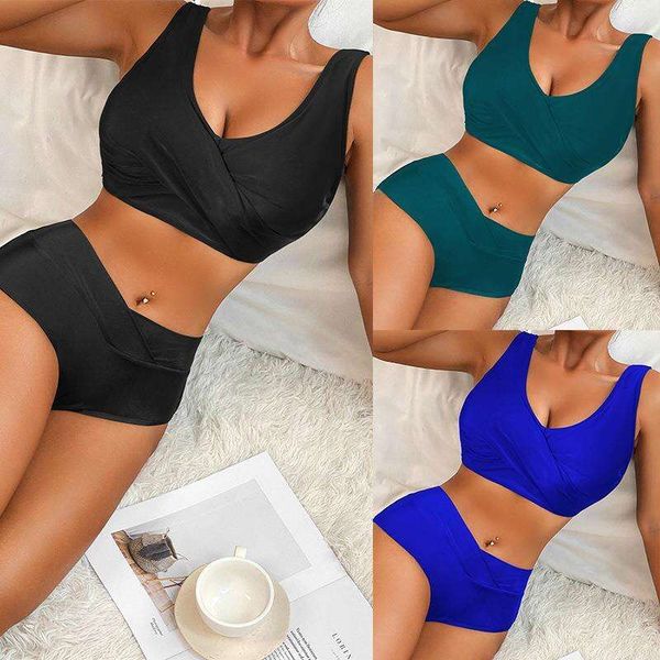 bikini pure color tied split swimsuit women, White;black
bikini pure color tied split swimsuit women, White;black