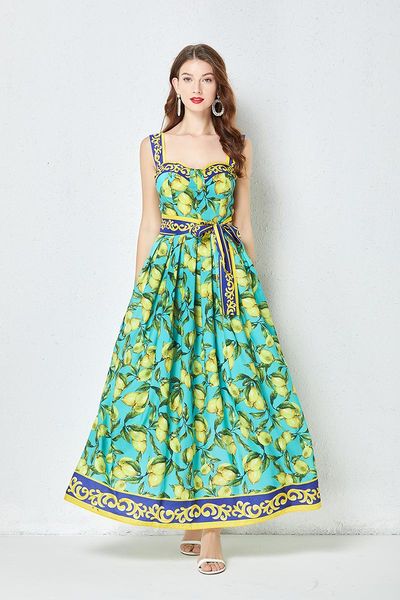 2023 casual dresses women's runway fashion maxi dress summer bohemia lemon print lace up belt high waist vacation long spaghetti strap, Black;gray
2023 casual dresses women's runway fashion maxi dress summer bohemia lemon print lace up belt high waist vacation long spaghetti strap, Black;gray