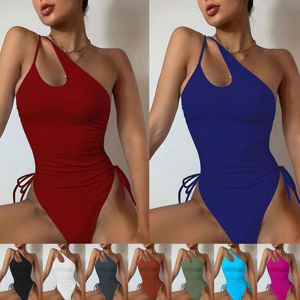 bikini strap single shoulder one piece swimming suit womens solid color high waist swimsuit, White;black
bikini strap single shoulder one piece swimming suit womens solid color high waist swimsuit, White;black